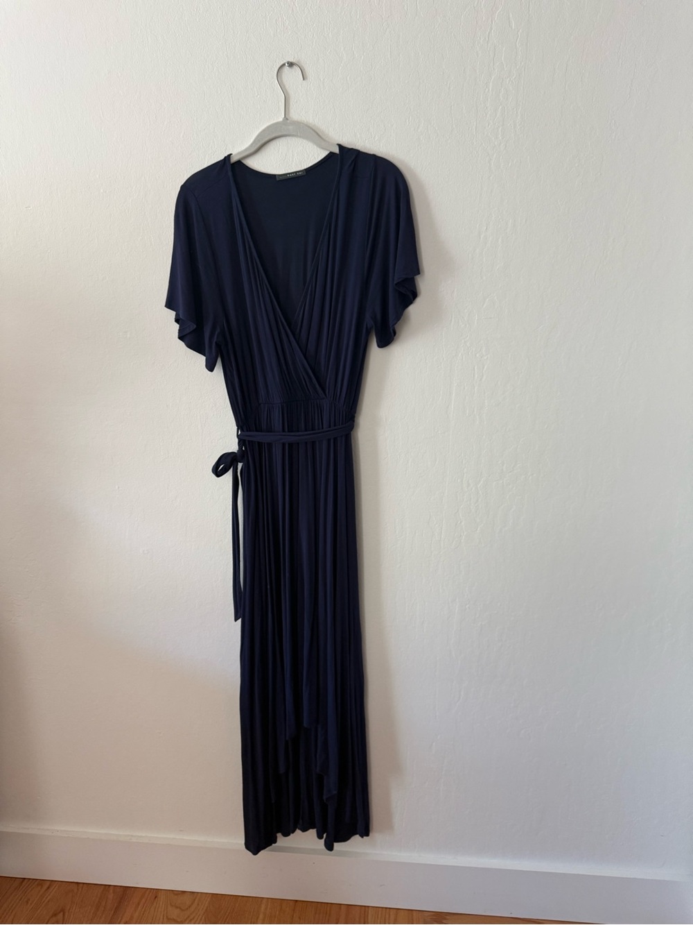 West Kei Navy Wrap-Style Maxi Dress with Tie Waist